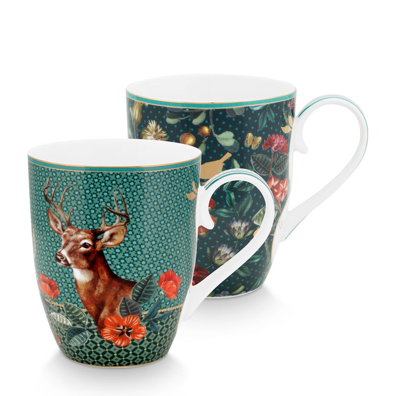Pip Studio Tasse Winter Wonderland Hirsch Grün Groß 2er-Set