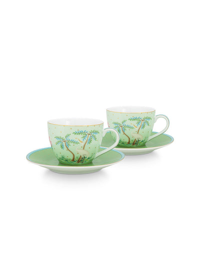 Pip Studio Espresso-Tasse mit Teller Jolie Punkte grün 2er-Set