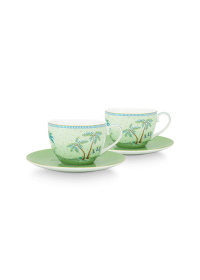 Pip Studio Tasse mit Teller Jolie Punkte grün 2er-Set