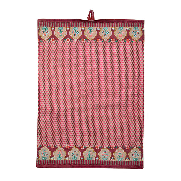 Pip Studio Geschirrhandtuch Flower Festival Muscheloptik Dunkelrosa