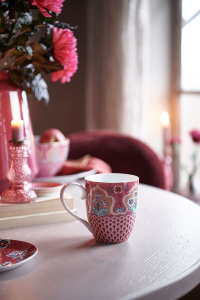 Pip Studio Tasse Flower Festival Muscheloptik Dunkelrosa XL