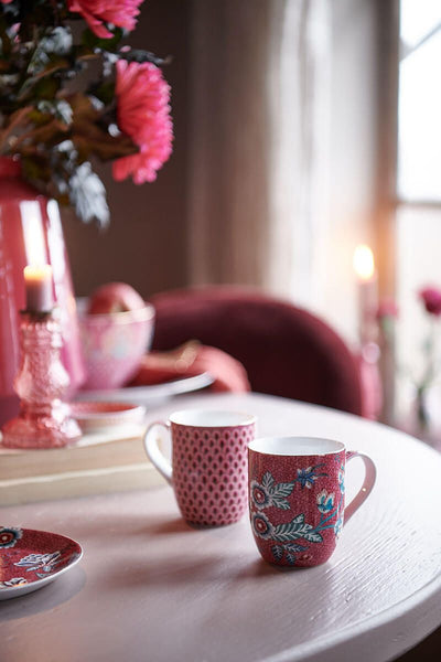 Pip Studio Tasse Flower Festival Dunkelrosa Klein 2er-Set