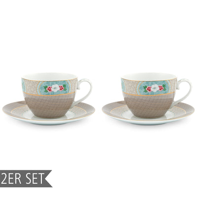 Pip Studio Cappuccino Tassen mit Tellern „Blushing Birds“ 2er-Set khaki