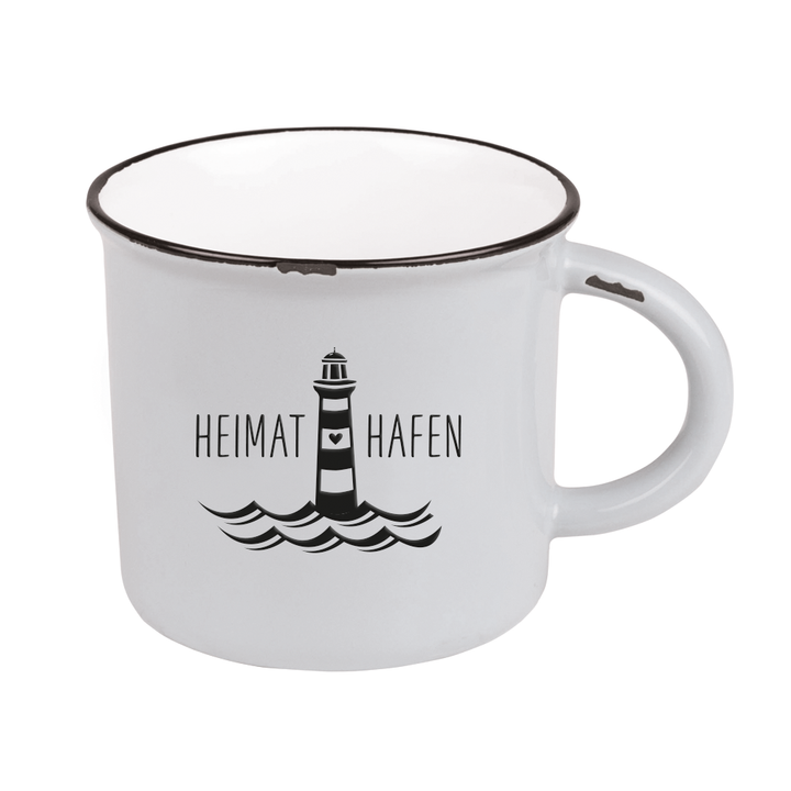 Becher Vintage Maritim Heimathafen weiß