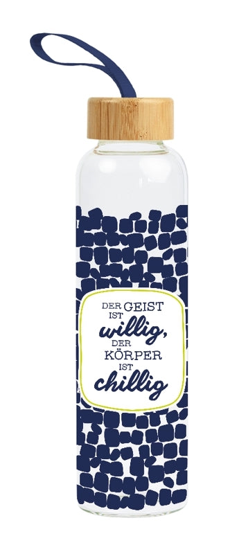 Glas Trinkflasche Der Geist ist willig