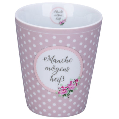 Krasilnikoff Happy Mug Manche mögens heiß gepunktet altrosa