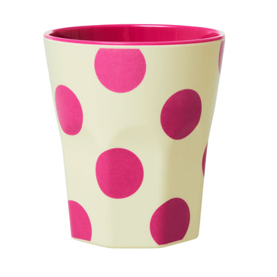 Rice Melamin Becher groß gepunktet creme-fuchsia