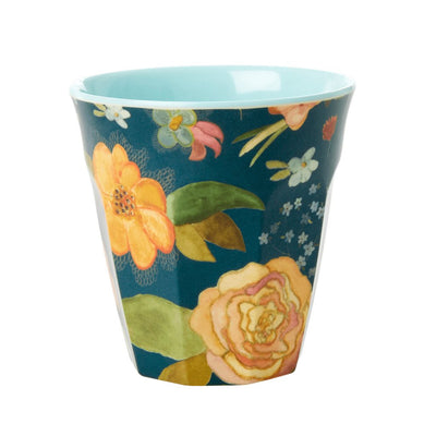 RICE Melamin Becher Herbstblumen eisblau mittel