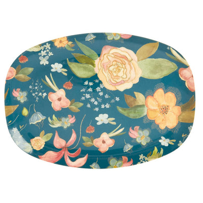 RICE Melamin Servierplatte mit Blue Floral dunkelblau