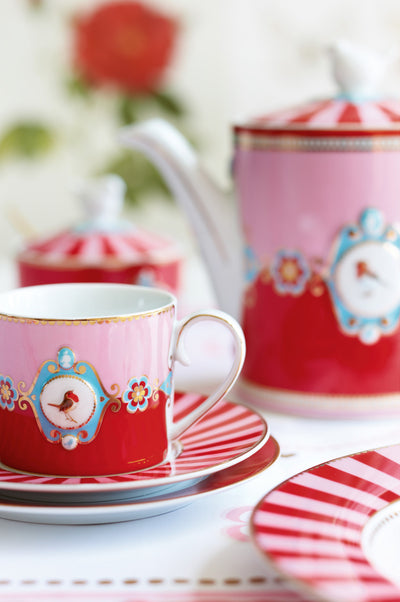 Pip Studio Tasse Love Birds Medaillon rot gestreift groß