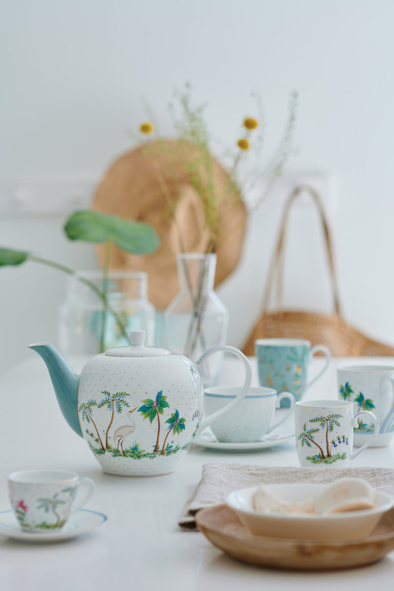 Pip Studio Geschenkset Teekanne mit zwei Tassen Jolie Flowers blau groß