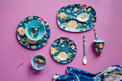 RICE Melamin Servierplatte mit Blue Floral dunkelblau