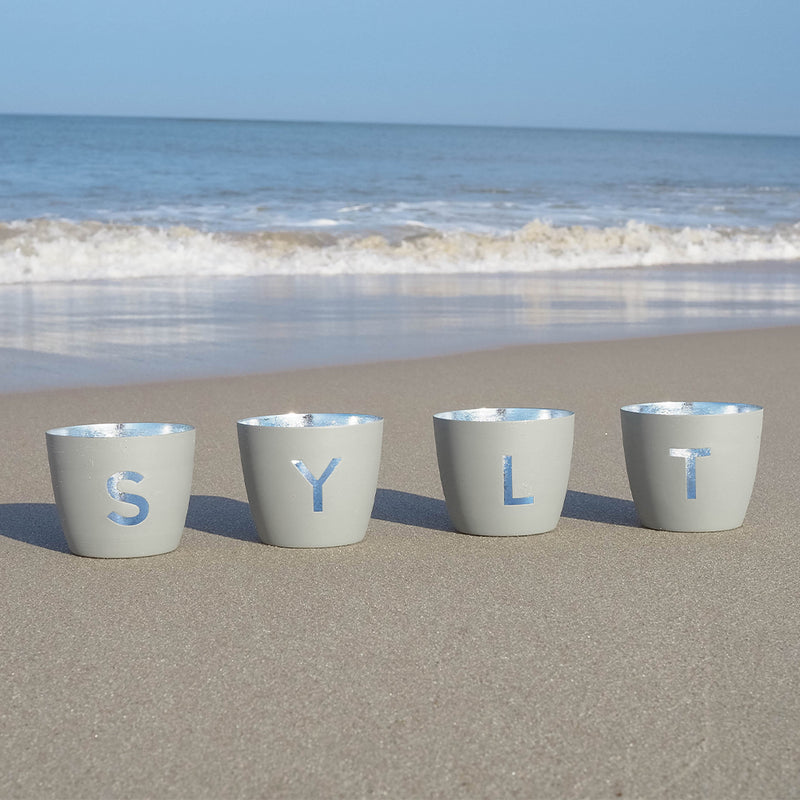 Windlicht im exklusiven Sylt Design 4er-Set hellgrau-silberfarben mittel