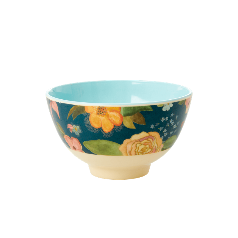 RICE Melamin Schale mit Herbstblumen eisblau klein