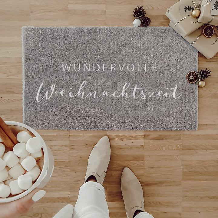 Eulenschnitt Waschbare Fußmatte Weihnachtszeit Grau