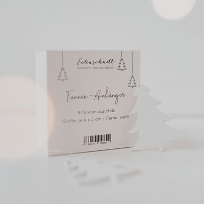 Eulenschnitt Holzanhänger Tanne 8er-Set weiß