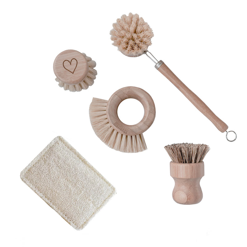 Eulenschnitt Spülbürsten aus Holz 5er-Set