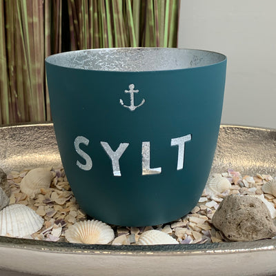 Windlicht im exklusiven Sylt Design Anker Blau Mittel