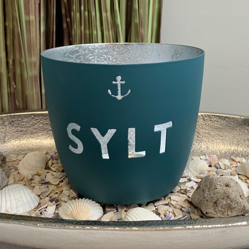 Windlicht im exklusiven Sylt Design Anker Blau Mittel