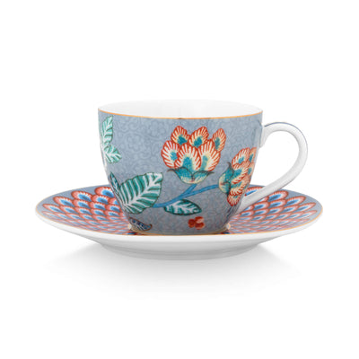 Pip Studio Espresso Tasse mit Teller Flower Festival hellblau