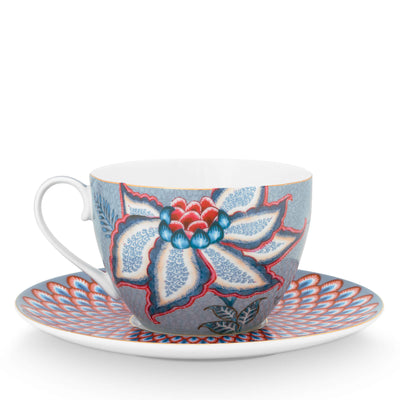 Pip Studio Tasse mit Teller Flower Festival hellblau