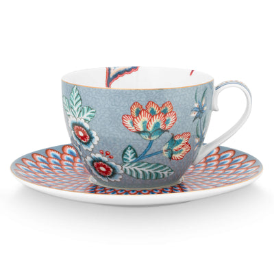 Pip Studio Tasse mit Teller Flower Festival hellblau 2er-Set