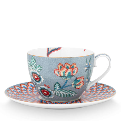 Pip Studio Tasse mit Teller Flower Festival hellblau