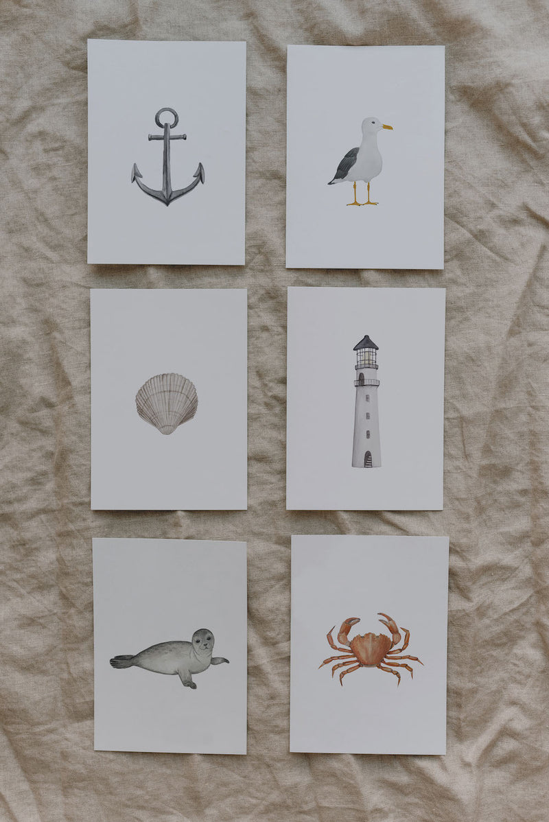 Eulenschnitt Aquarellkarten Strand 6er-Set
