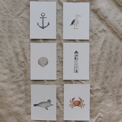 Eulenschnitt Aquarellkarten Strand 6er-Set