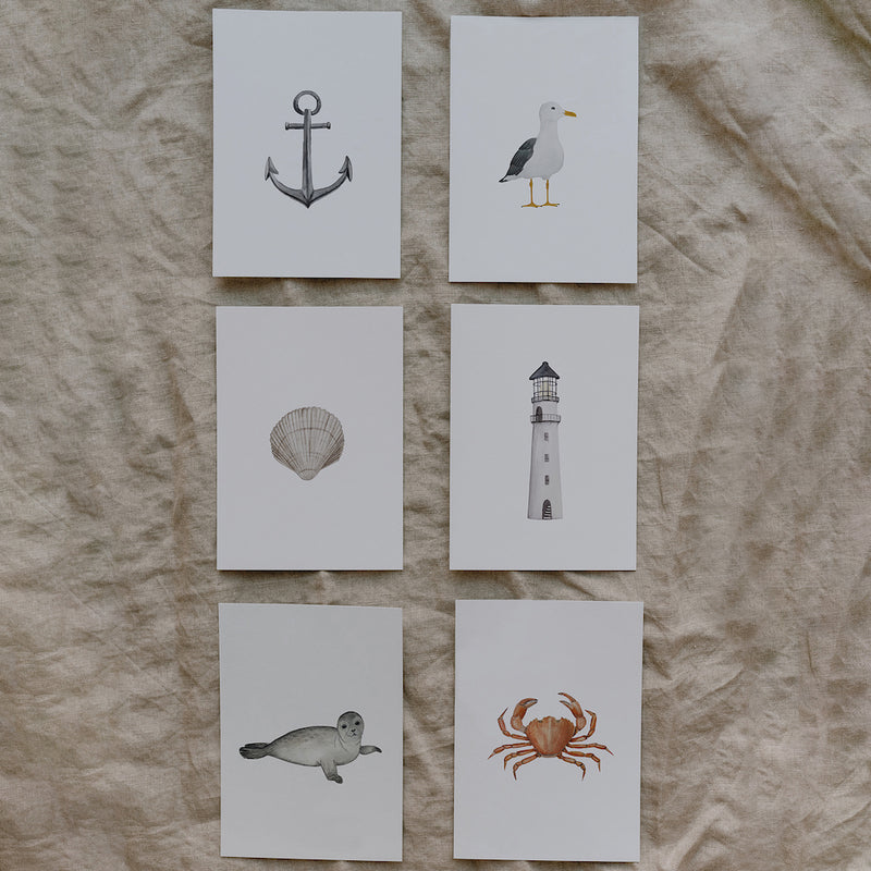 Eulenschnitt Aquarellkarten Strand 6er-Set