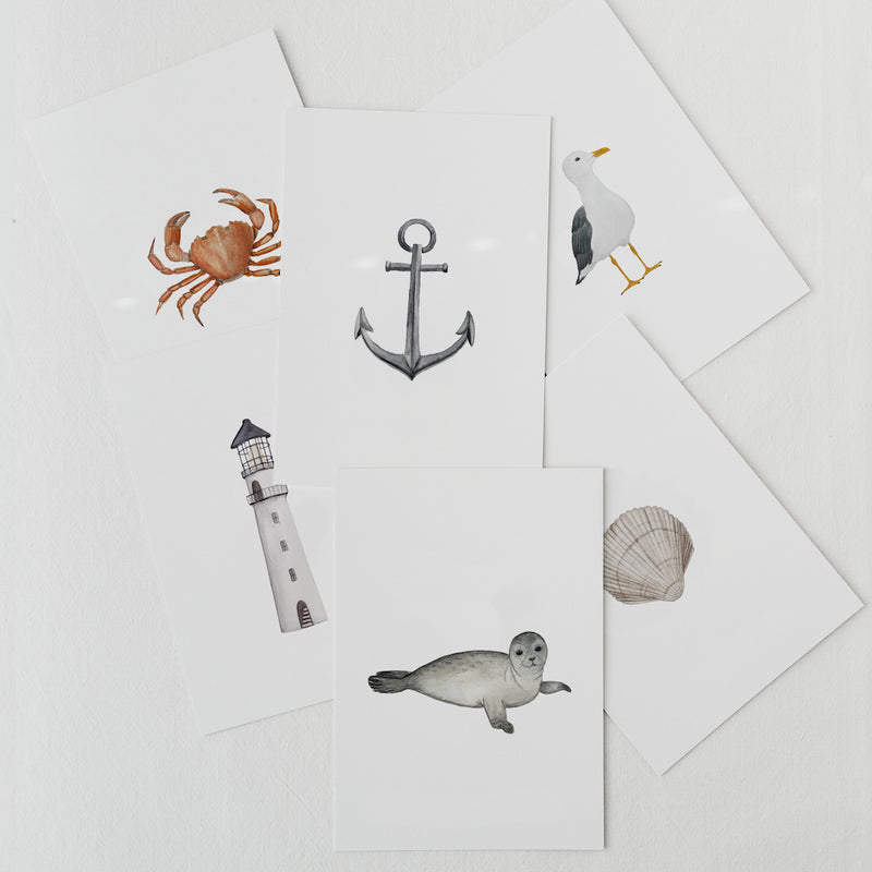 Eulenschnitt Aquarellkarten Strand 6er-Set