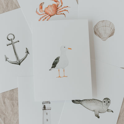 Eulenschnitt Aquarellkarten Strand 6er-Set