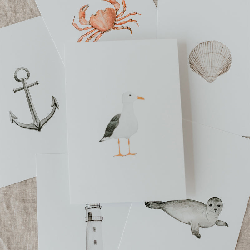 Eulenschnitt Aquarellkarten Strand 6er-Set