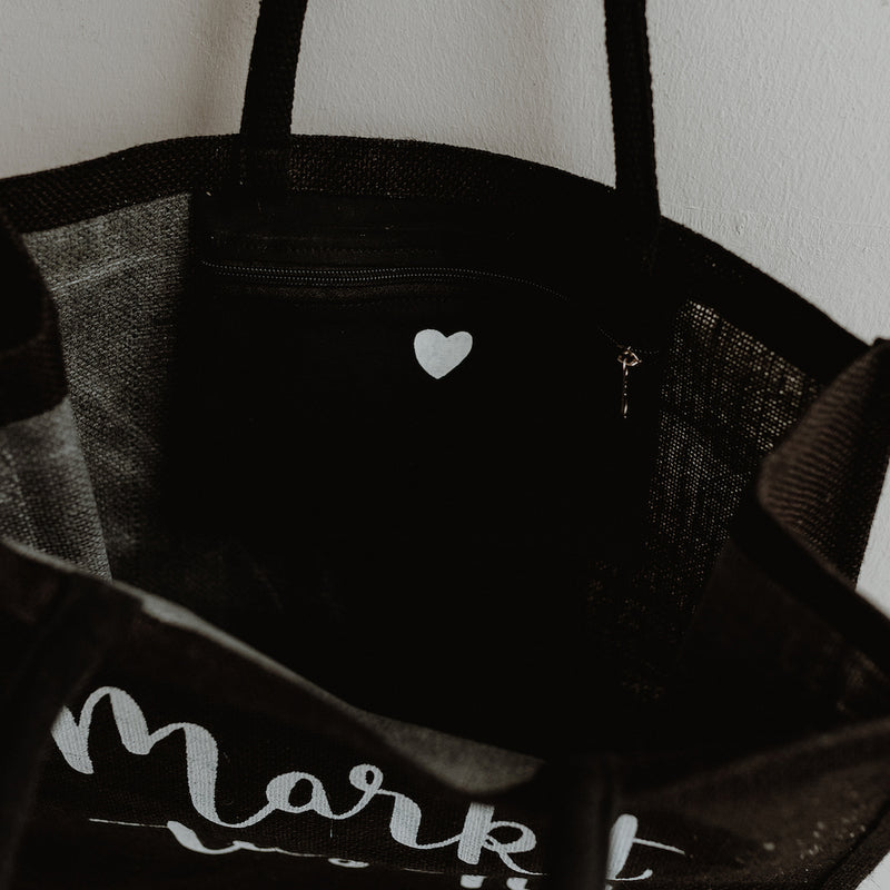 Eulenschnitt Jute Shopper Markttasche schwarz