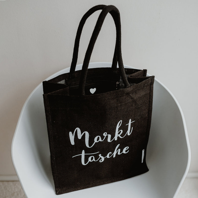 Eulenschnitt Jute Shopper Markttasche schwarz