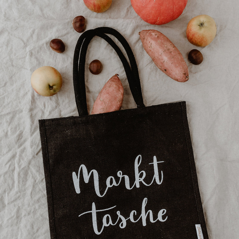 Eulenschnitt Jute Shopper Markttasche schwarz