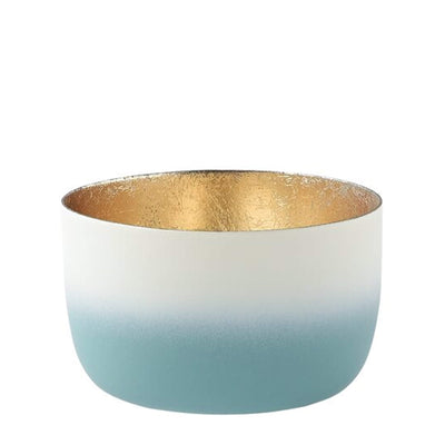 Windlicht Madras Farbverlauf powderblue-weiß-goldfarben klein