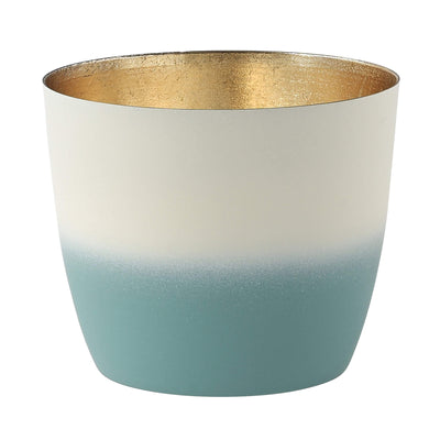 Windlicht Madras Farbverlauf powderblue-weiß-goldfarben mittel