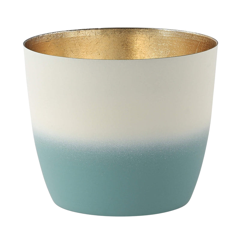 Windlicht Madras Farbverlauf powderblue-weiß-goldfarben mittel
