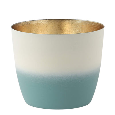 Windlicht Madras Farbverlauf powderblue-weiß-goldfarben mittel