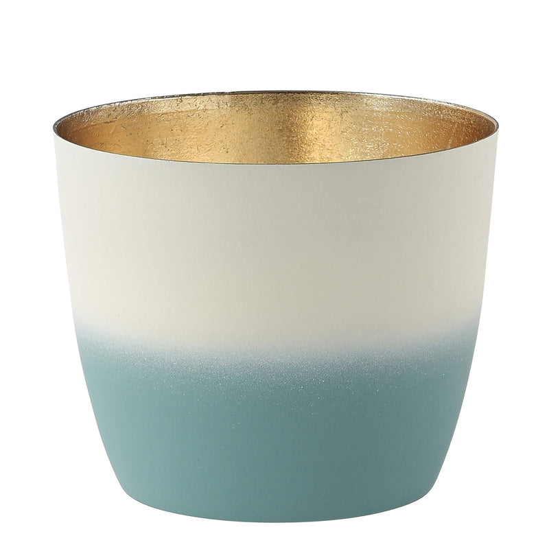 Windlicht Madras Farbverlauf powderblue-weiß-goldfarben mittel