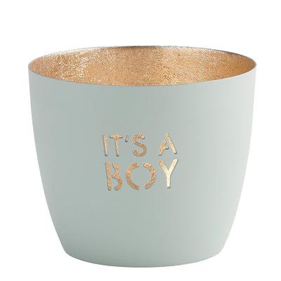 Windlicht Madras It's a boy pastellblau-goldfarben mittel