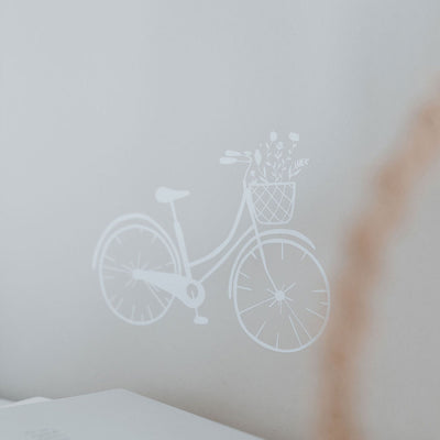 Eulenschnitt Wandsticker Blumenfahrrad weiß